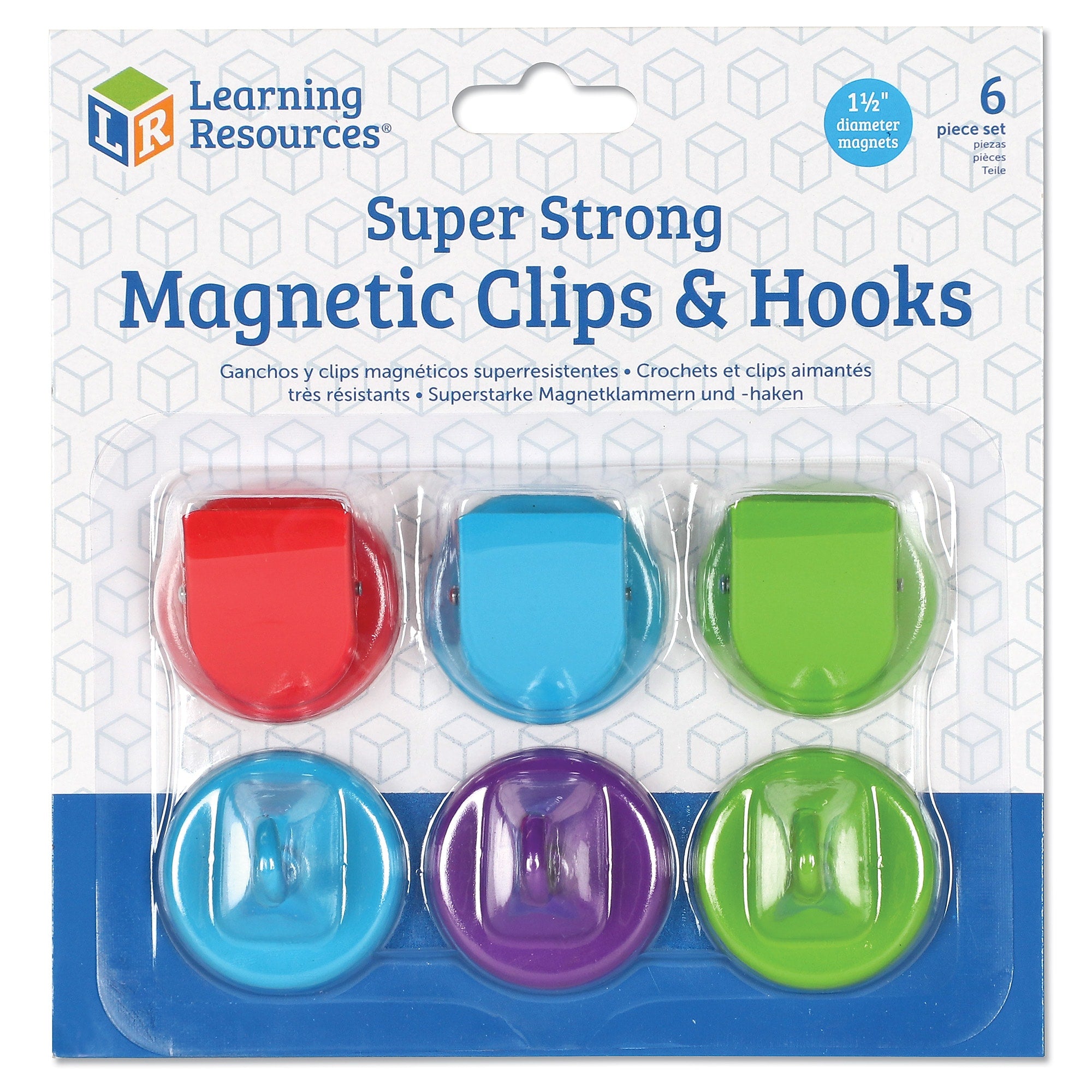 Learning Resources Super Strong Magnetic Clips and Hooks, Assorted Colors, 6/Pack (LER2691)