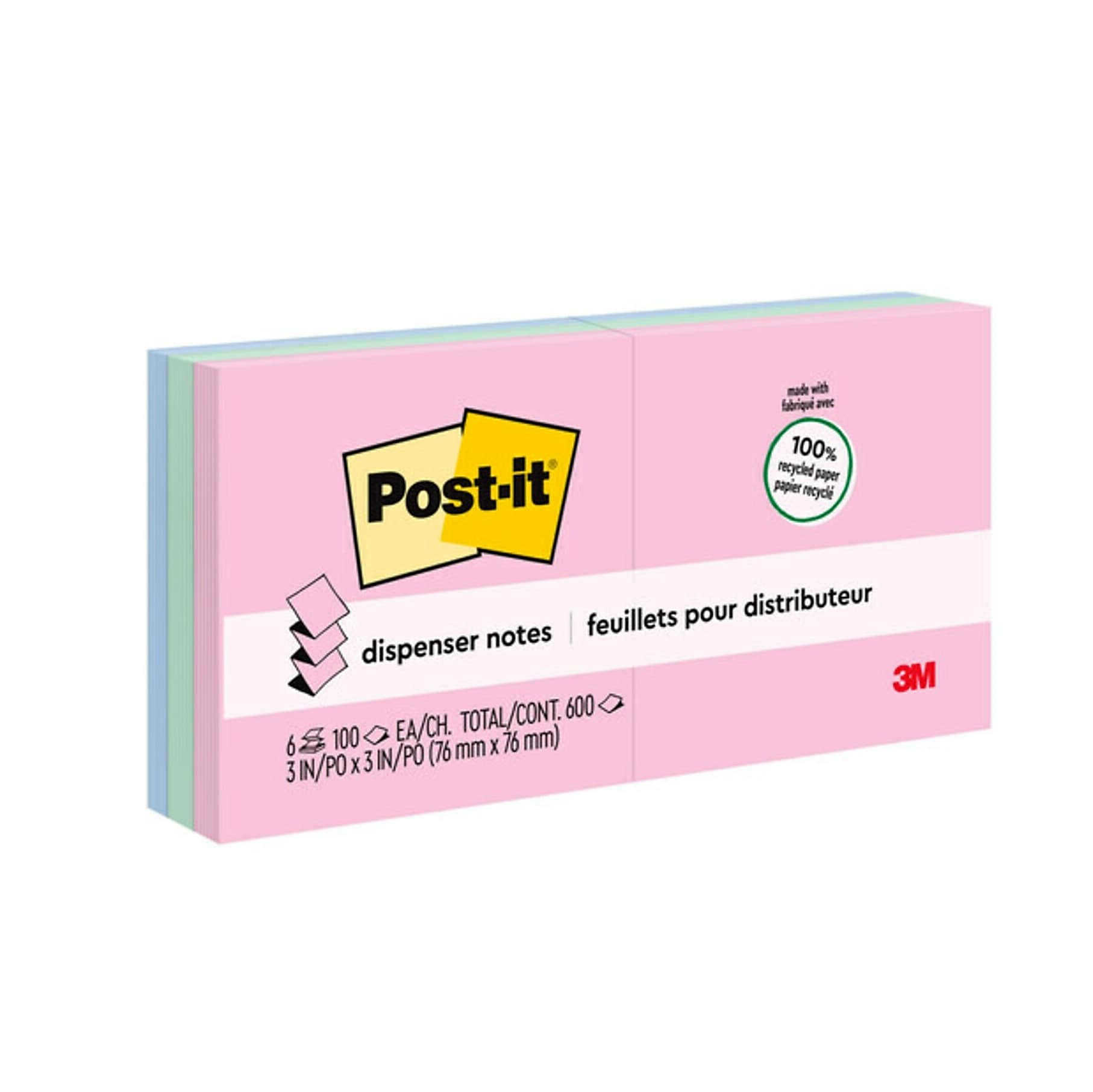 Post-it Greener Recycled Pop-up Notes, 3" x 3", Sweet Sprinkles Collection, 100 Sheet/Pad, 6 Pads/Pack (R330RP-6AP)