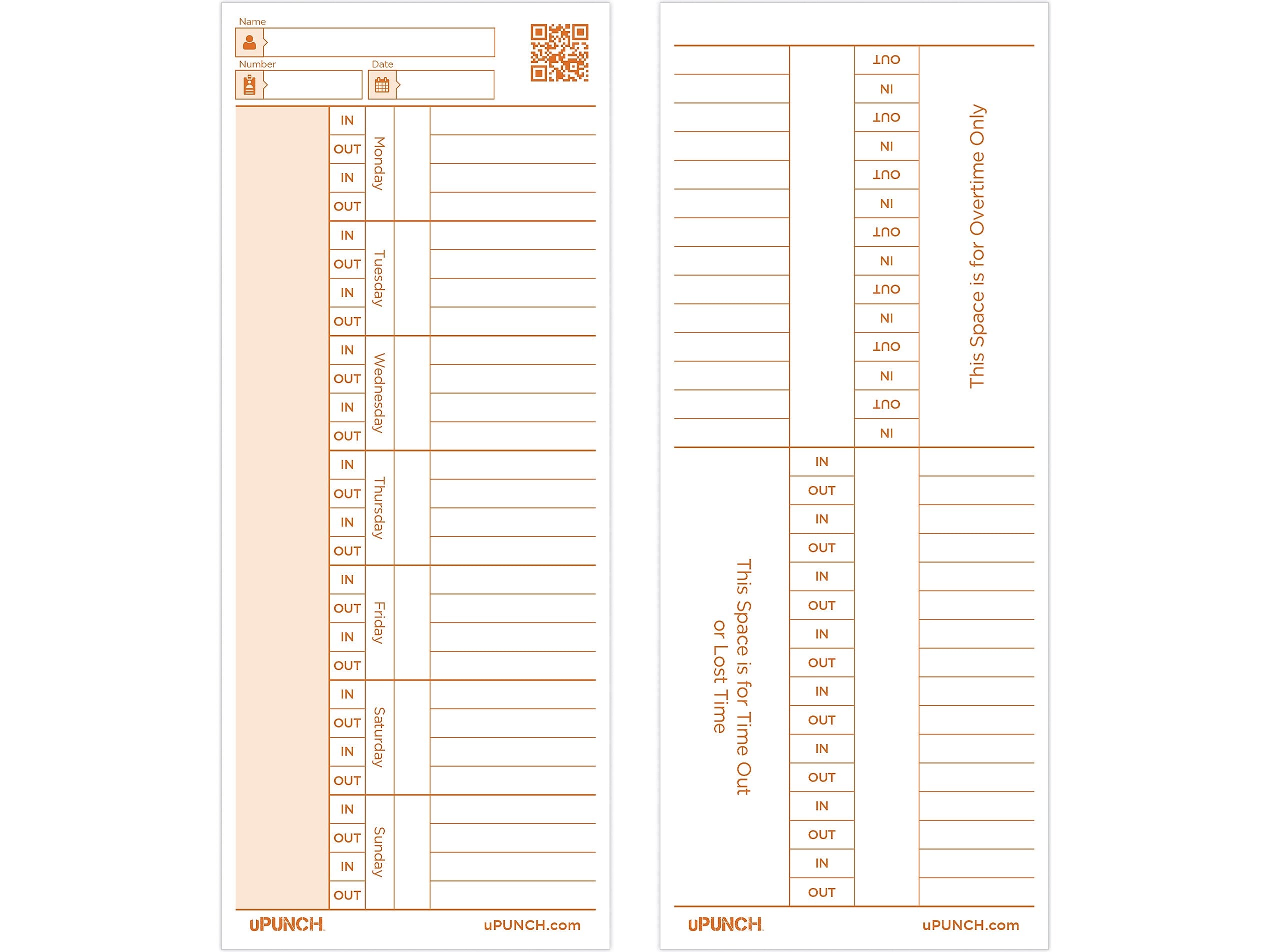uPunch Time Card for PK1100 Time Clock, 100/Pack (PKTC1100)