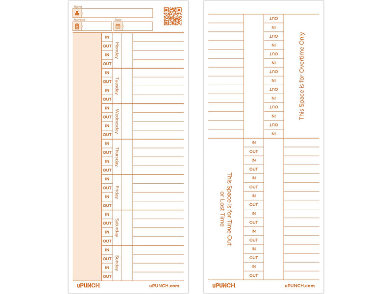 uPunch Time Card for PK1100 Time Clock, 100/Pack (PKTC1100)