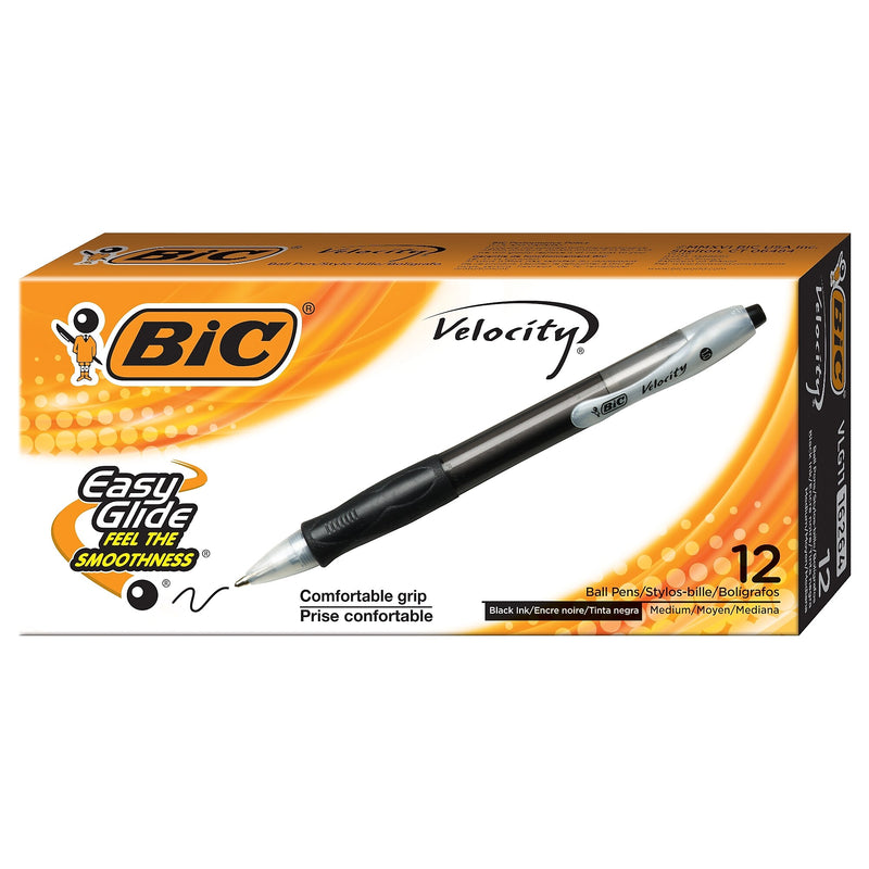 BIC Velocity Retractable Ballpoint Pens, Medium Point, Black Ink, Dozen (16264/VLG11)