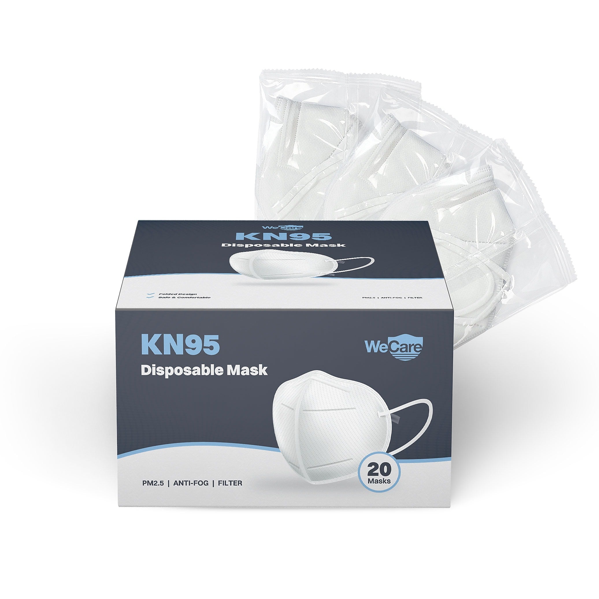 WeCare KN95 Disposable Face Mask, Adult, White, 20 Masks/Box, 3 Boxes/Pack (TBN202718)