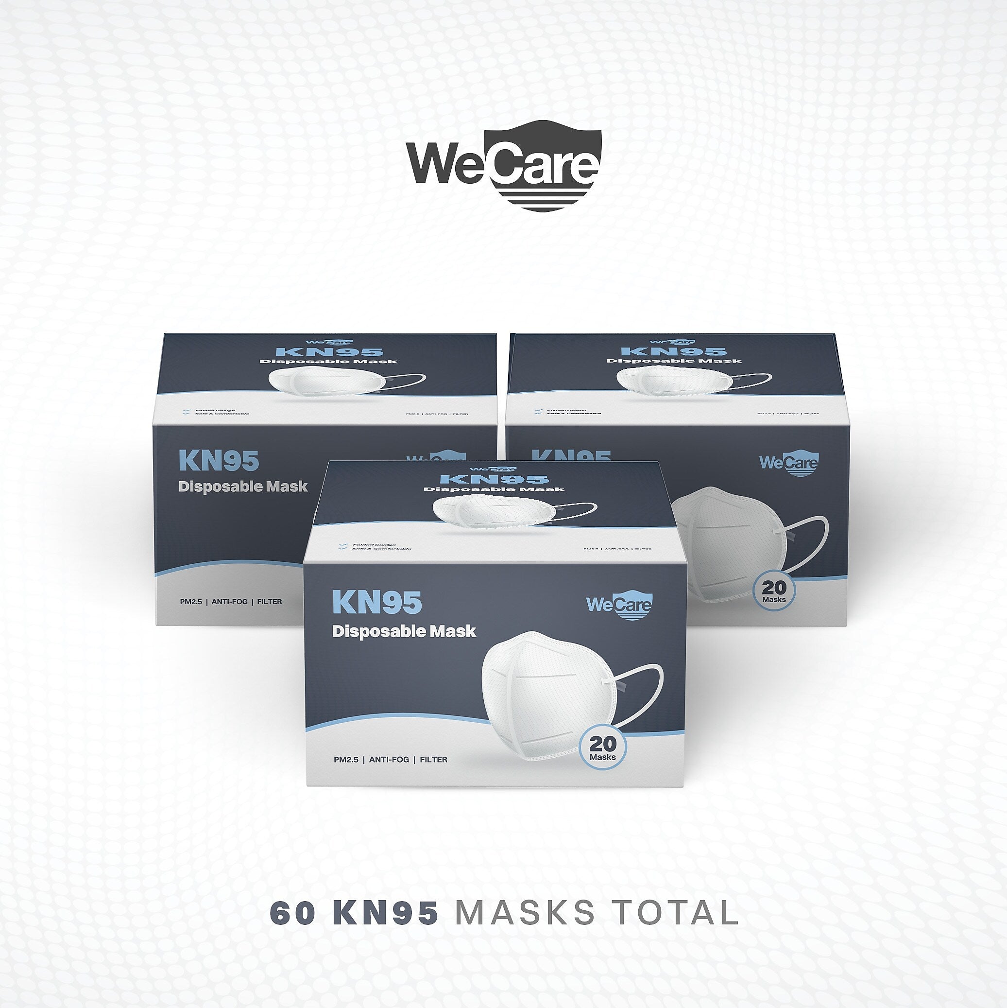 WeCare KN95 Disposable Face Mask, Adult, White, 20 Masks/Box, 3 Boxes/Pack (TBN202718)