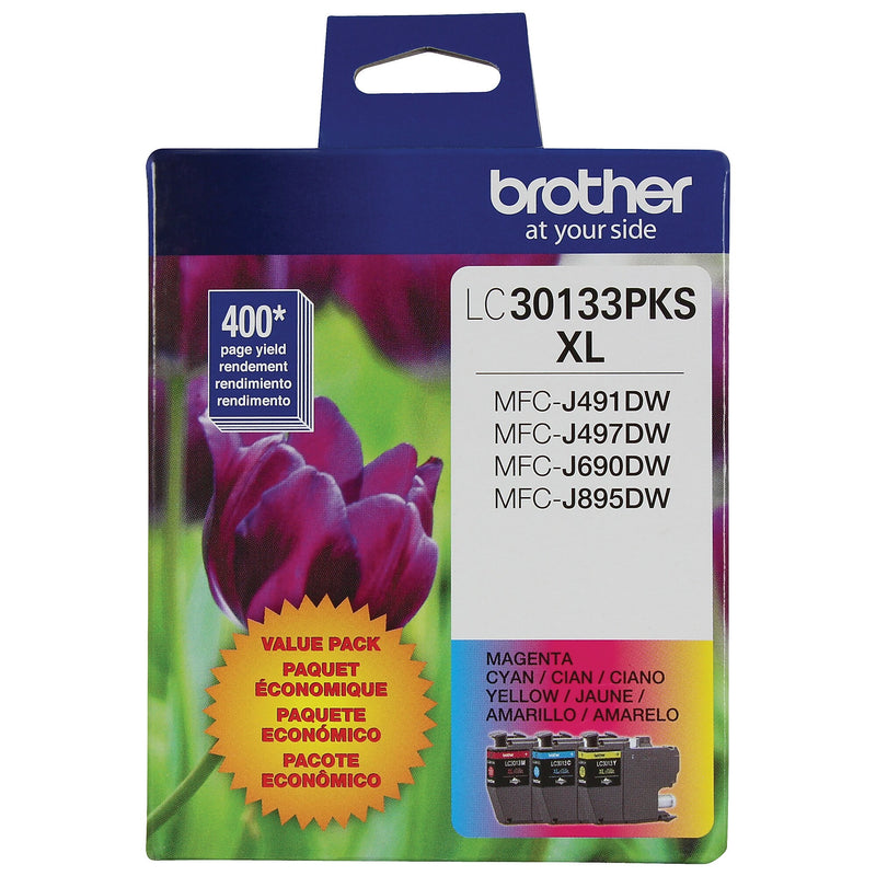 Brother LC30133PKS Cyan/Magenta/Yellow High Yield Ink Cartridge, 3/Pack