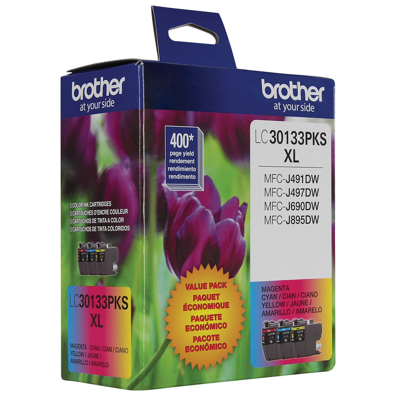 Brother LC30133PKS Cyan/Magenta/Yellow High Yield Ink Cartridge, 3/Pack