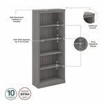 Bush Furniture Saratoga 72"H 5-Shelf Bookcase with Adjustable Shelves, Modern Gray Laminate (W1655C-03)