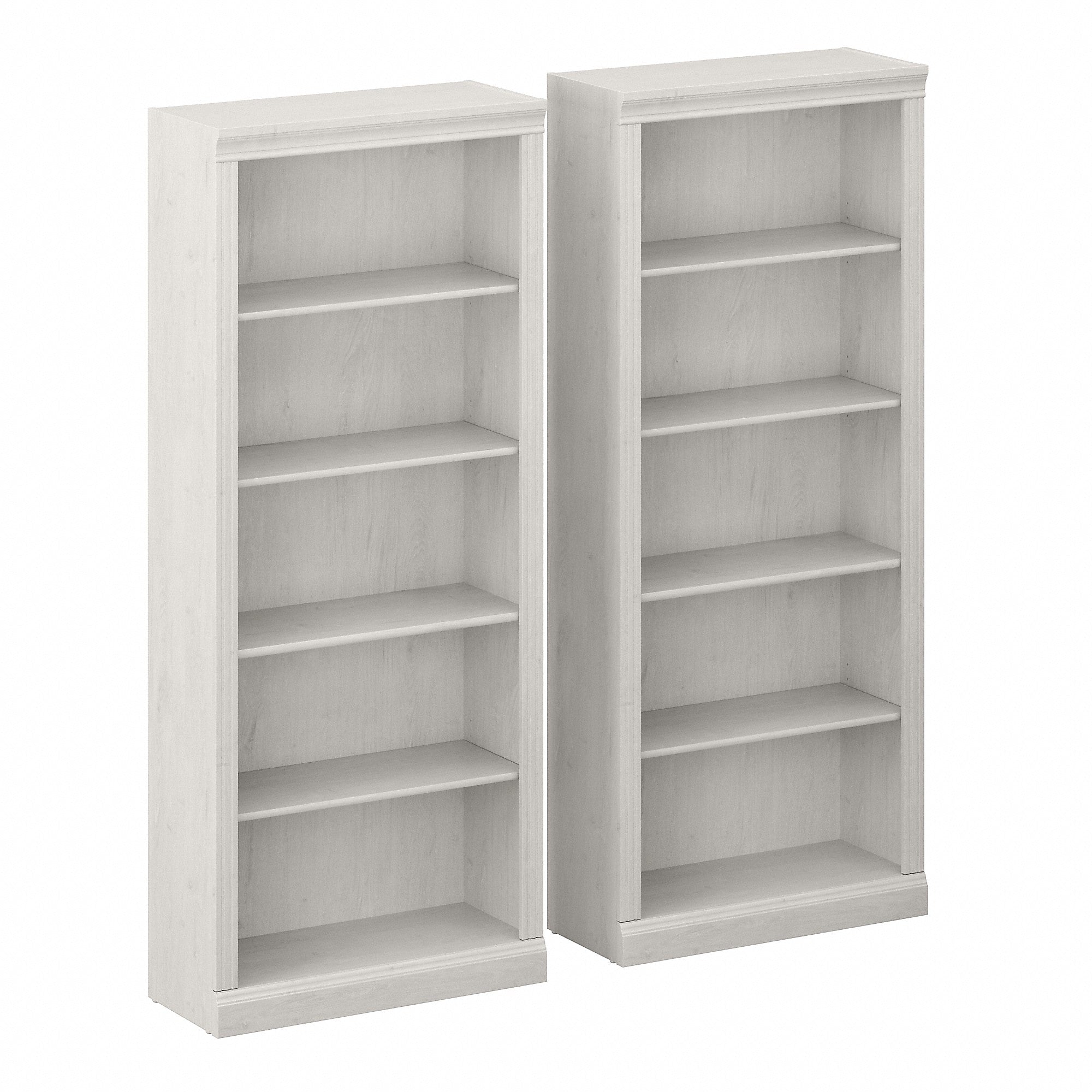 Bush Furniture Saratoga 72"H 5-Shelf Bookcase with Adjustable Shelves, Linen White Oak Laminate, 2/Set (SAR008LW)