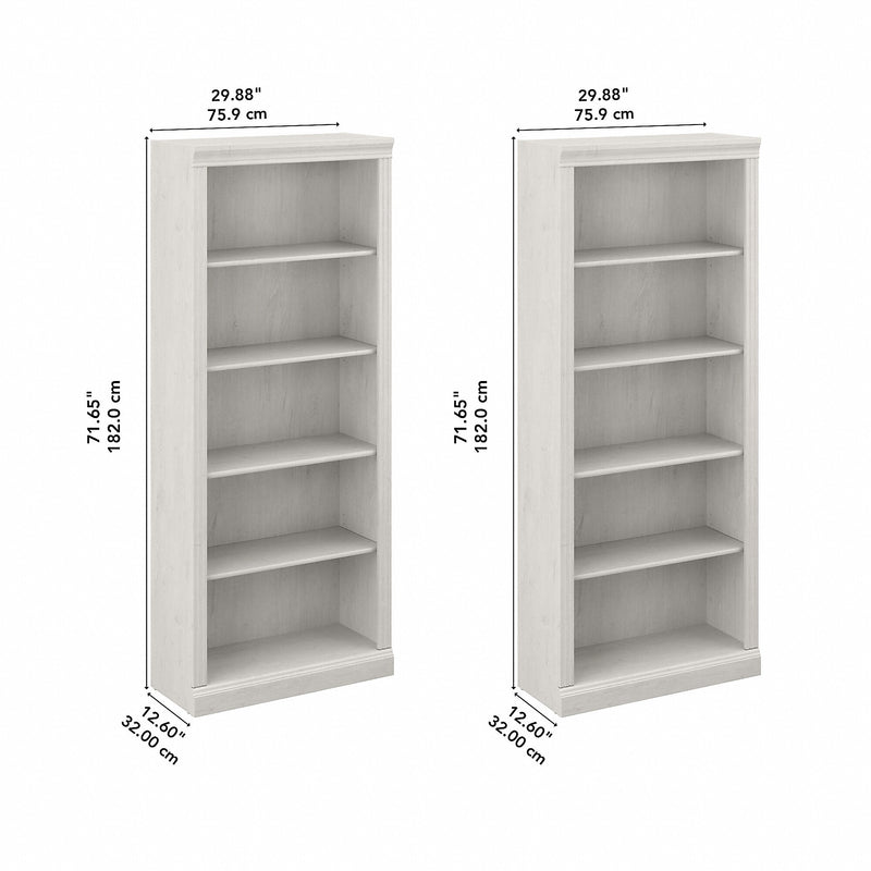 Bush Furniture Saratoga 72"H 5-Shelf Bookcase with Adjustable Shelves, Linen White Oak Laminate, 2/Set (SAR008LW)