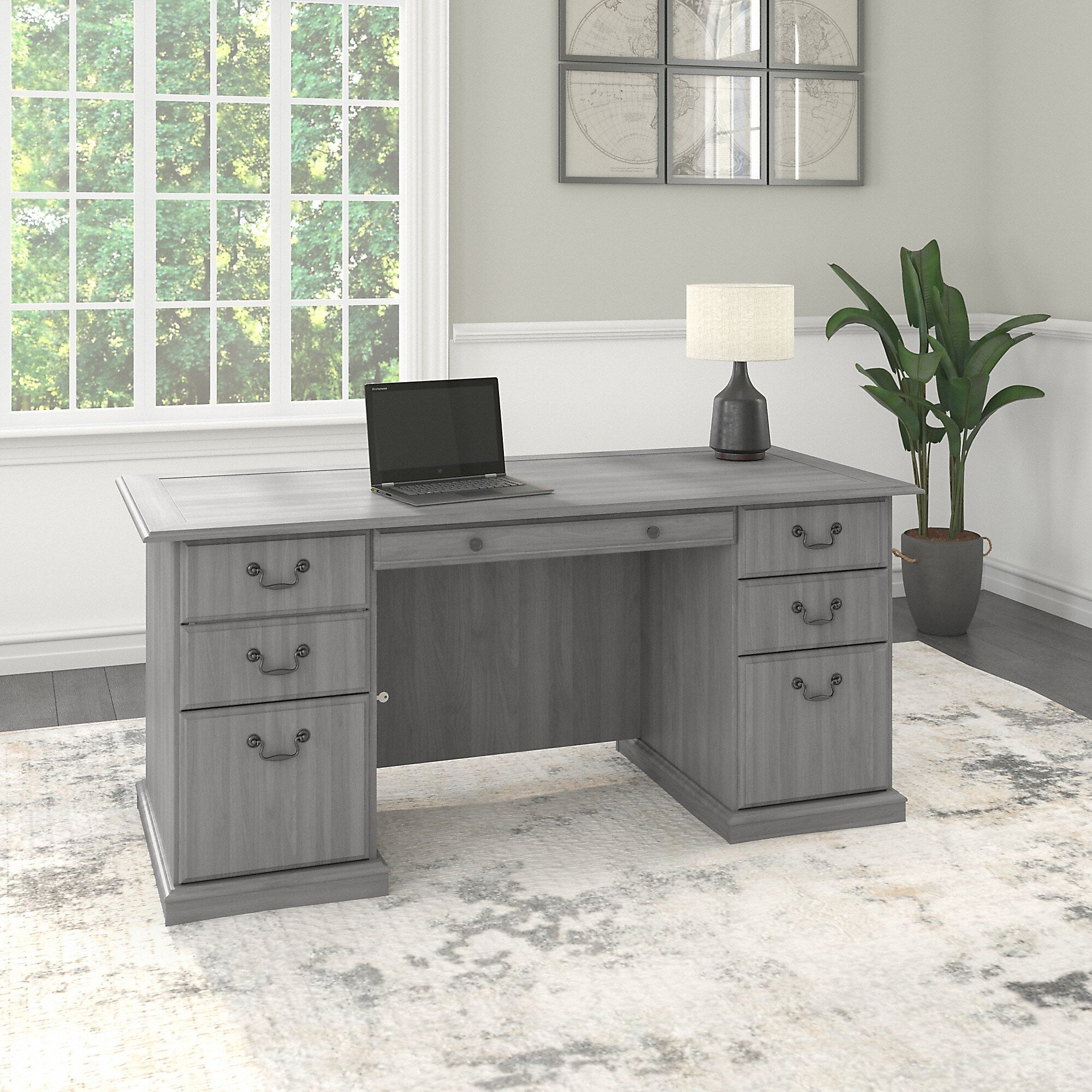 Bush Furniture Saratoga 66"W Wood Executive Desk, Modern Gray (EX45866-03K)