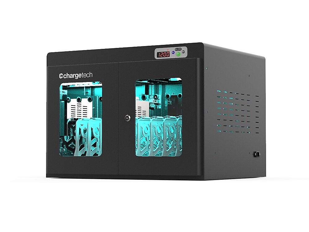 ChargeTech UV Clean & Charge 2.0 Lockable 10-Unit Laptop Storage Cabinet, Black Steel (CT-300107SS)