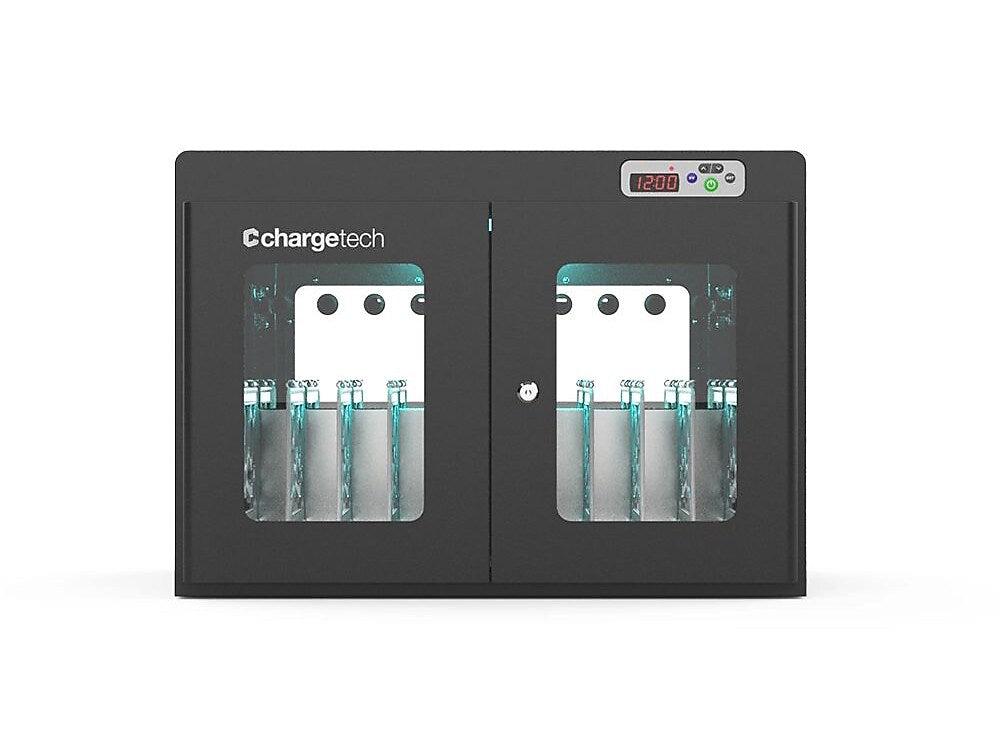 ChargeTech UV Clean & Charge 2.0 Lockable 10-Unit Laptop Storage Cabinet, Black Steel (CT-300107SS)