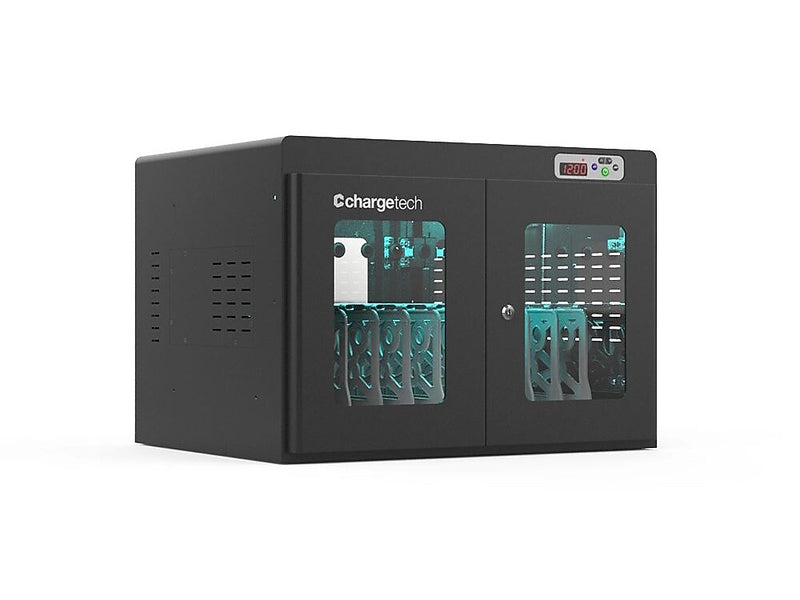 ChargeTech UV Clean & Charge 2.0 Lockable 10-Unit Laptop Storage Cabinet, Black Steel (CT-300107SS)
