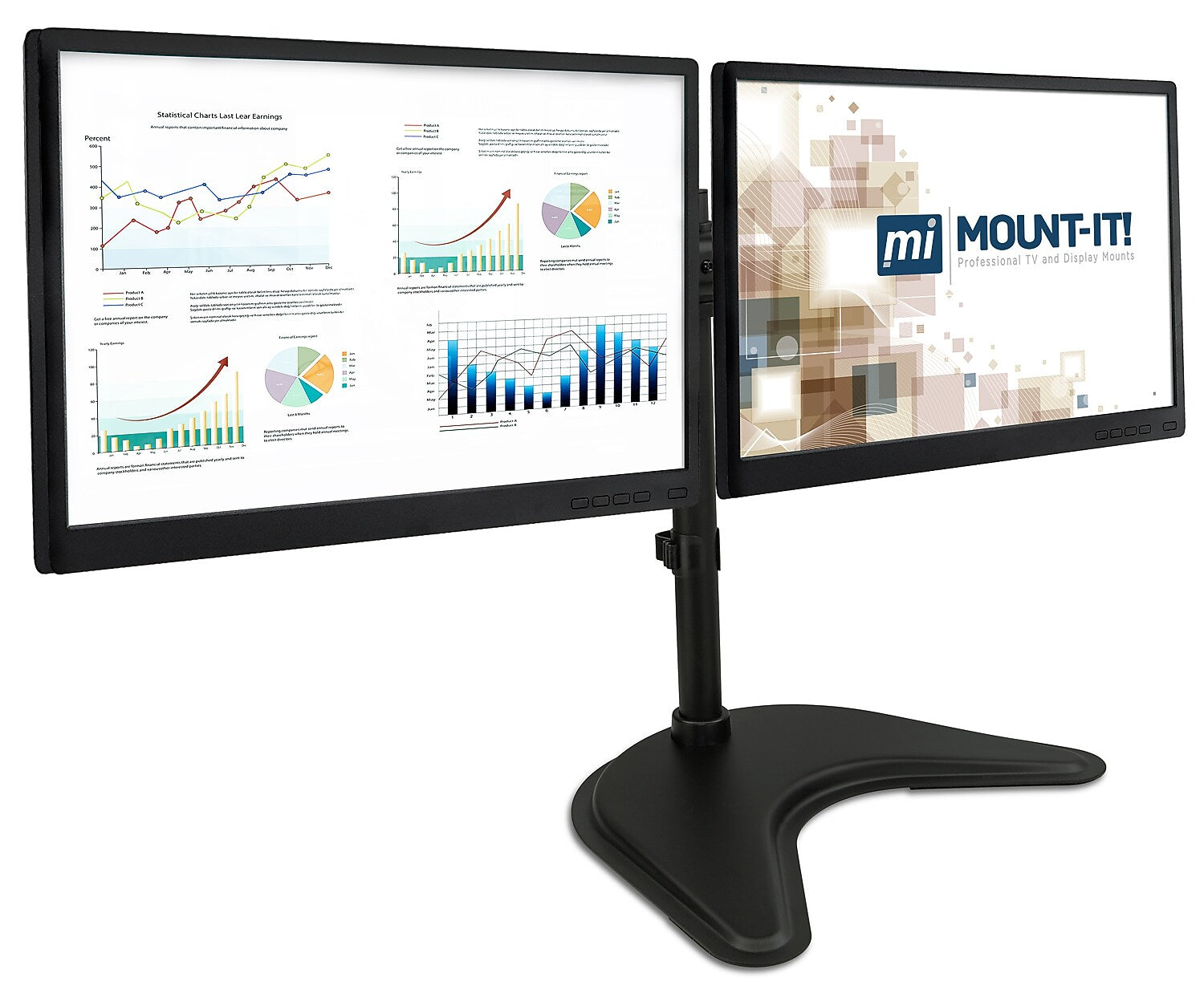 Mount-It! Adjustable Dual Monitor Freestanding Desk Stand, Up to 27", Black (MI-1781)