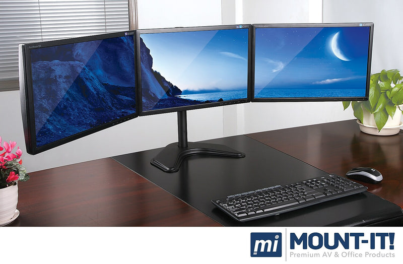 Mount-lt! Adjustable Triple Monitor Stand, Up to 27", Black (MI-2789)