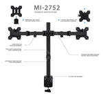 Mount-It! Adjustable Dual Monitor Arm Mount, Up To 32" Monitor, Black (MI-2752)