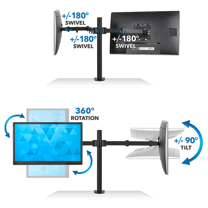 Mount-It! Adjustable Dual Monitor Arm Mount, Up To 32" Monitor, Black (MI-2752)