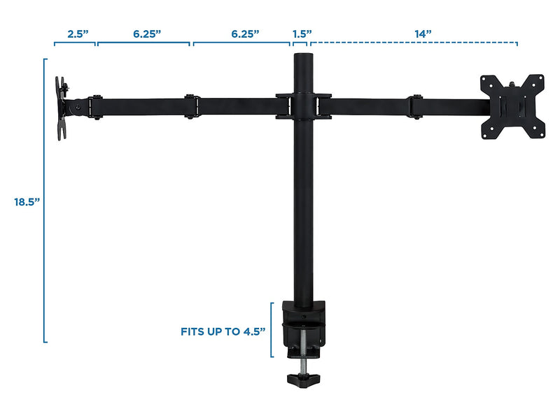 Mount-It! Adjustable Dual Monitor Arm Mount, Up To 32" Monitor, Black (MI-2752)