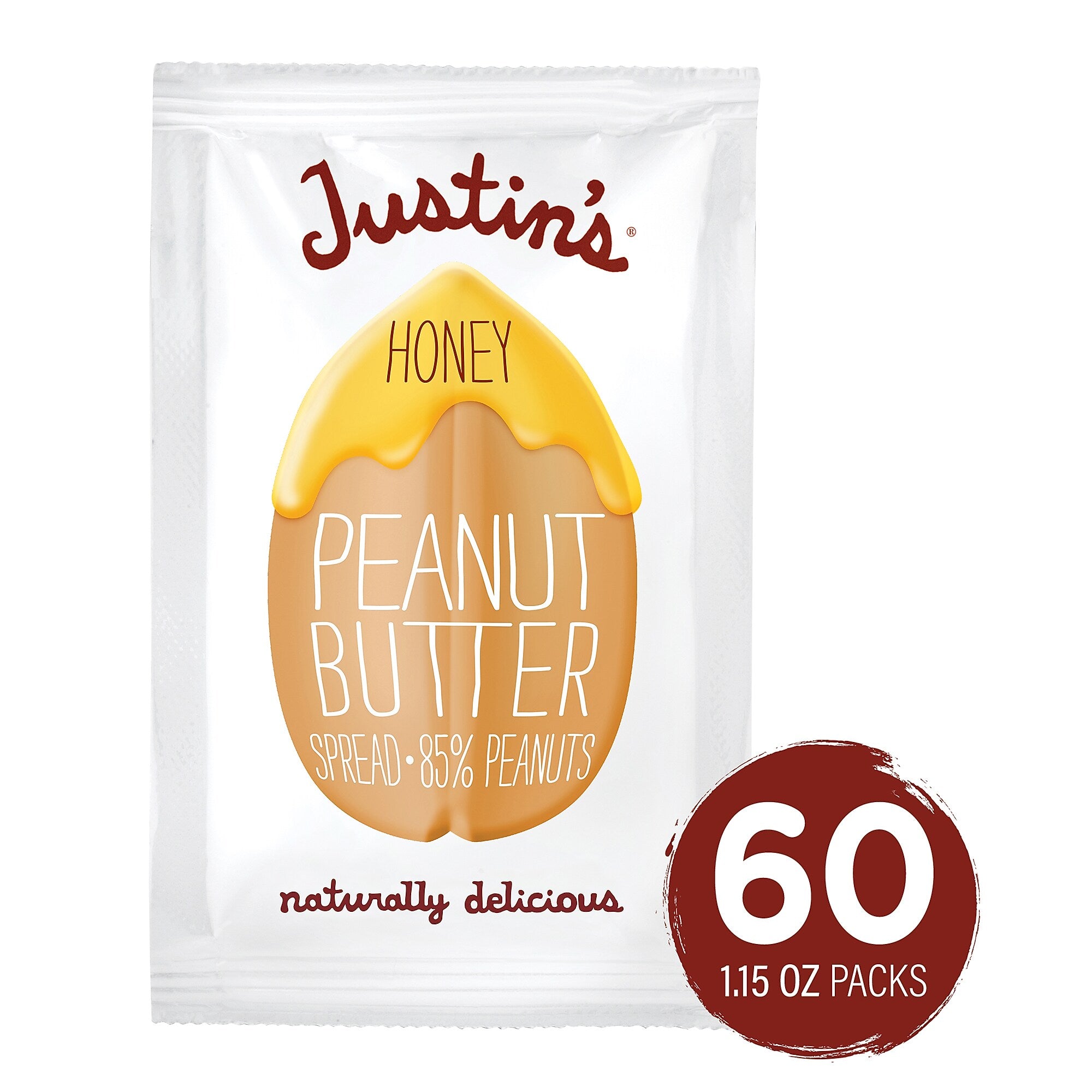 Justin's Honey Peanut Butter Squeeze Pack, 1.15oz, 60/Pack (307-00184)