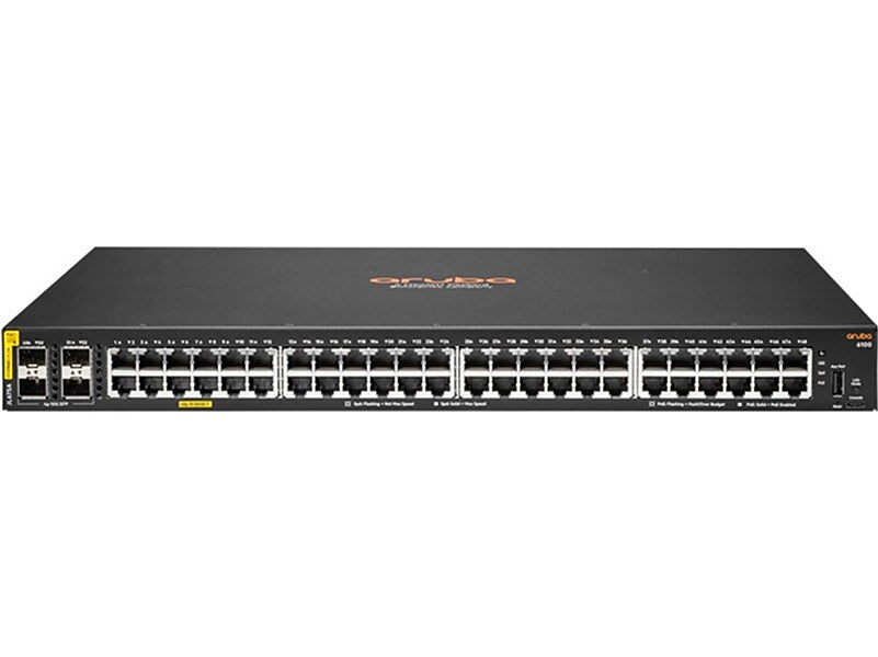 Aruba 6100 48-Port Gigabit Ethernet Managed Switch, 10/100/1000 Mbps, Black (JL675A#ABA)