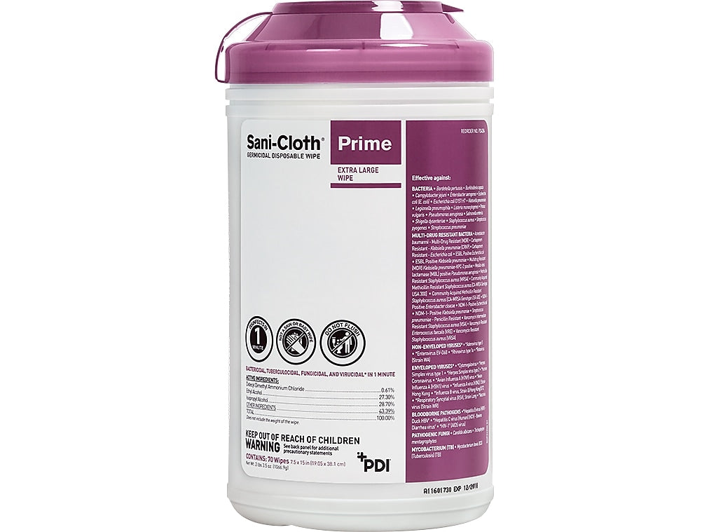 Sani-Cloth Prime Disinfecting Wipes, 70/Canister, 6 Canisters/Carton (P24284CT)