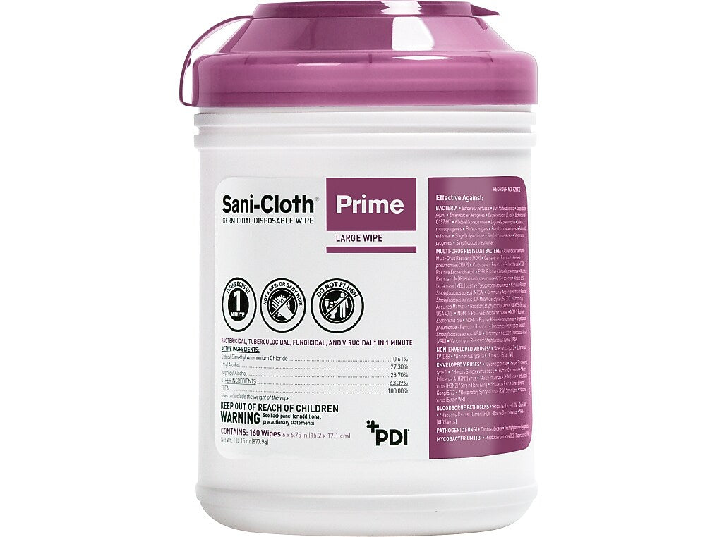 Sani-Cloth Prime Disinfecting Wipes, 160 Wipes/Container, 12/Carton (P25372)