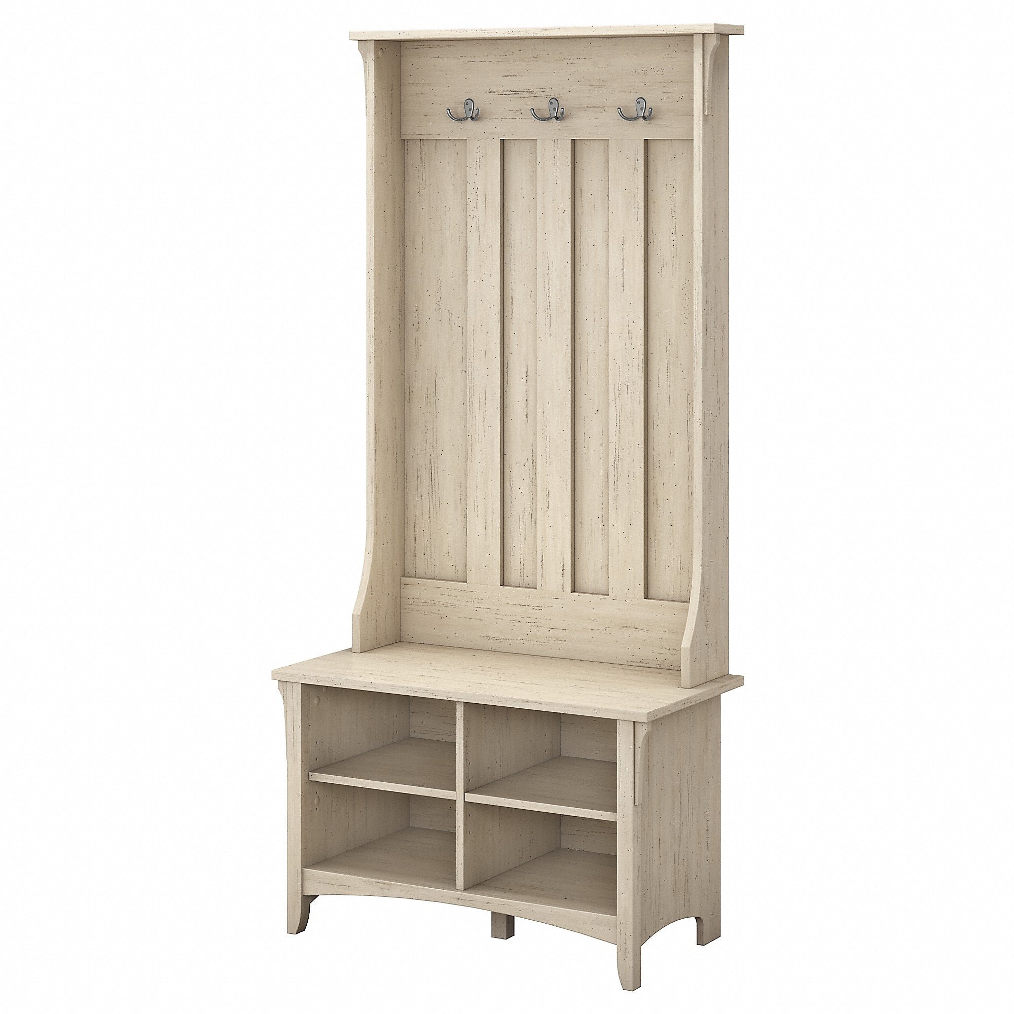 Bush Furniture Salinas Hall Tree with Storage Bench, Antique White (SAL001AW)