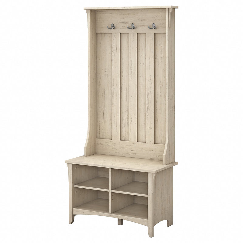 Bush Furniture Salinas Hall Tree with Storage Bench, Antique White (SAL001AW)