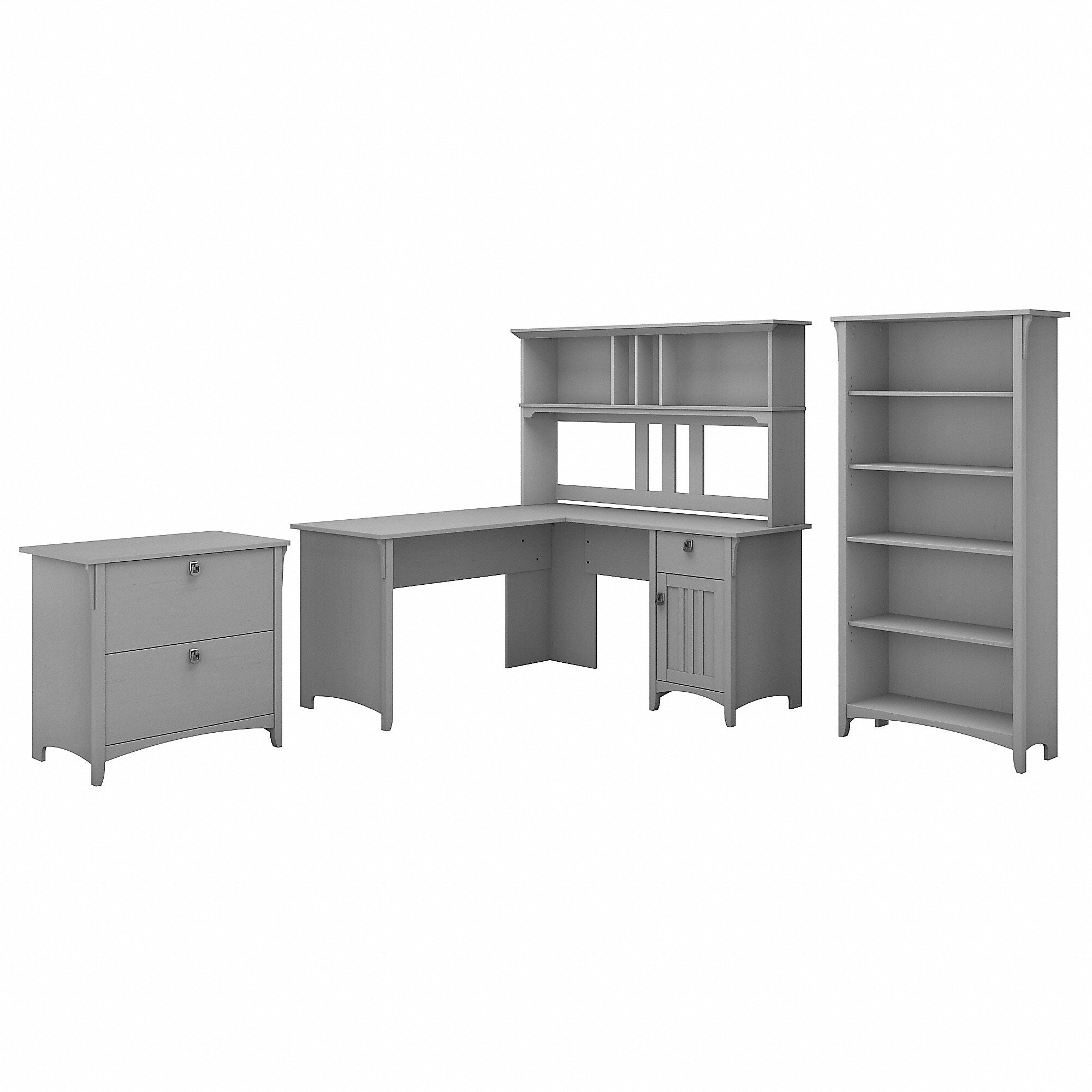 Bush Furniture Salinas 60"W L Shaped Desk with Hutch, Lateral File Cabinet and 5 Shelf Bookcase, Cape Cod Gray (SAL007CG)