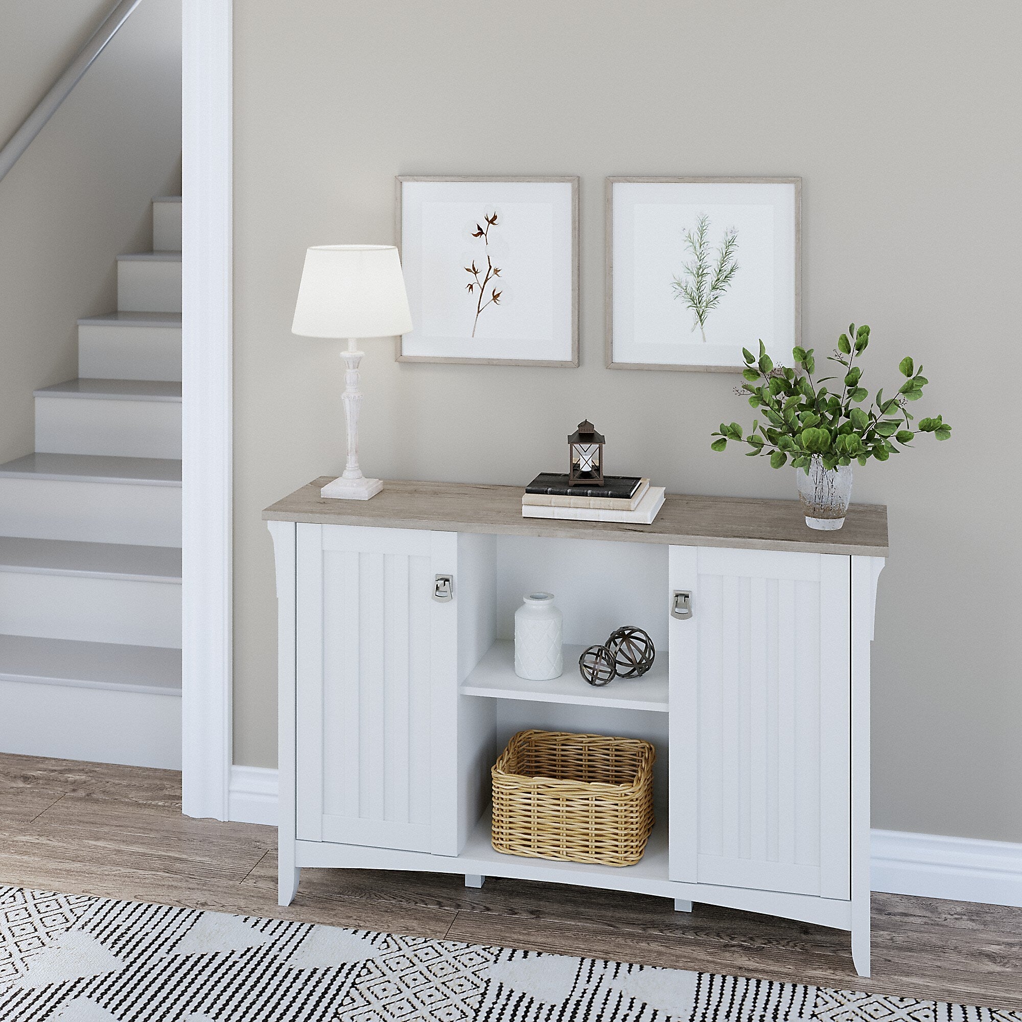 Bush Furniture Salinas 30" Accent Storage Cabinet with 3 Shelves, Shiplap Gray/Pure White (SAS147G2W-03)