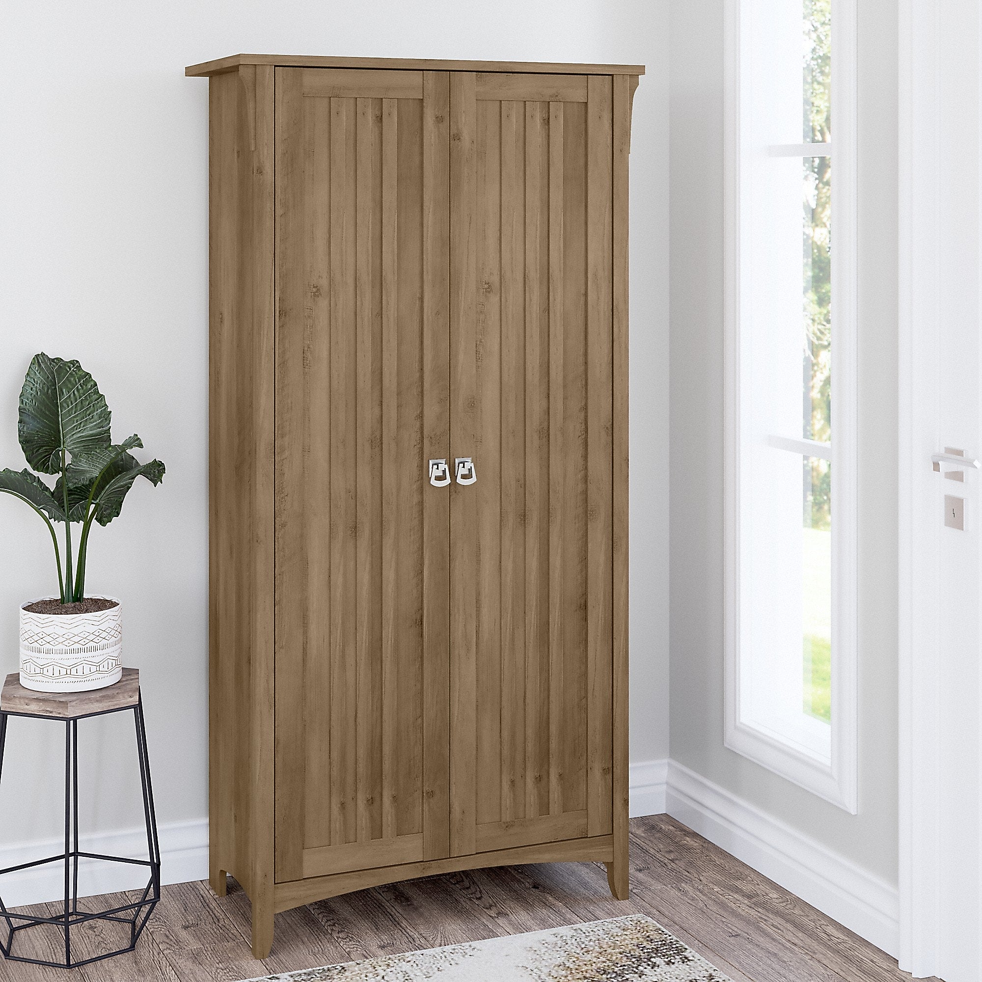 Bush Furniture Salinas 63" Tall Storage Cabinet with 4 Shelves, Reclaimed Pine (SAS332RCP-03)