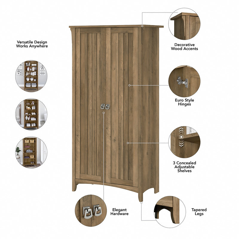 Bush Furniture Salinas 63" Tall Storage Cabinet with 4 Shelves, Reclaimed Pine (SAS332RCP-03)