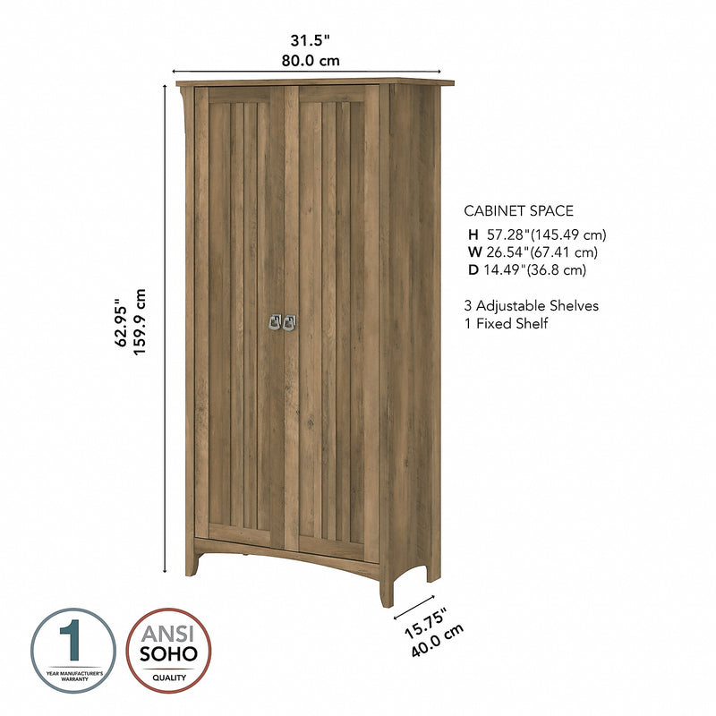 Bush Furniture Salinas 63" Tall Storage Cabinet with 4 Shelves, Reclaimed Pine (SAS332RCP-03)