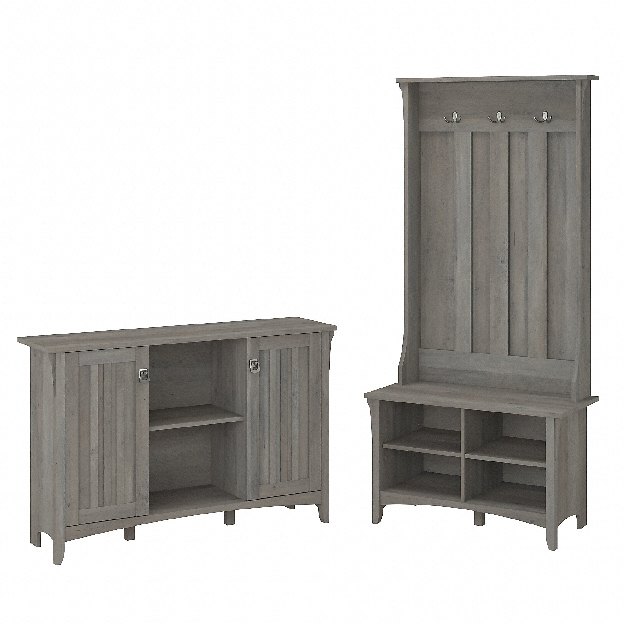 Bush Furniture Salinas 68" Storage Set with Hall Tree, Shoe Bench and Accent Cabinet, 5 Shelves, Driftwood Gray (SAL008DG)
