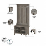 Bush Furniture Salinas 68" Storage Set with Hall Tree, Shoe Bench and Accent Cabinet, 5 Shelves, Driftwood Gray (SAL008DG)