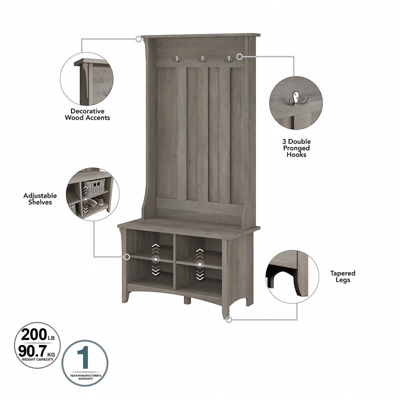 Bush Furniture Salinas 68" Storage Set with Hall Tree, Shoe Bench and Accent Cabinet, 5 Shelves, Driftwood Gray (SAL008DG)