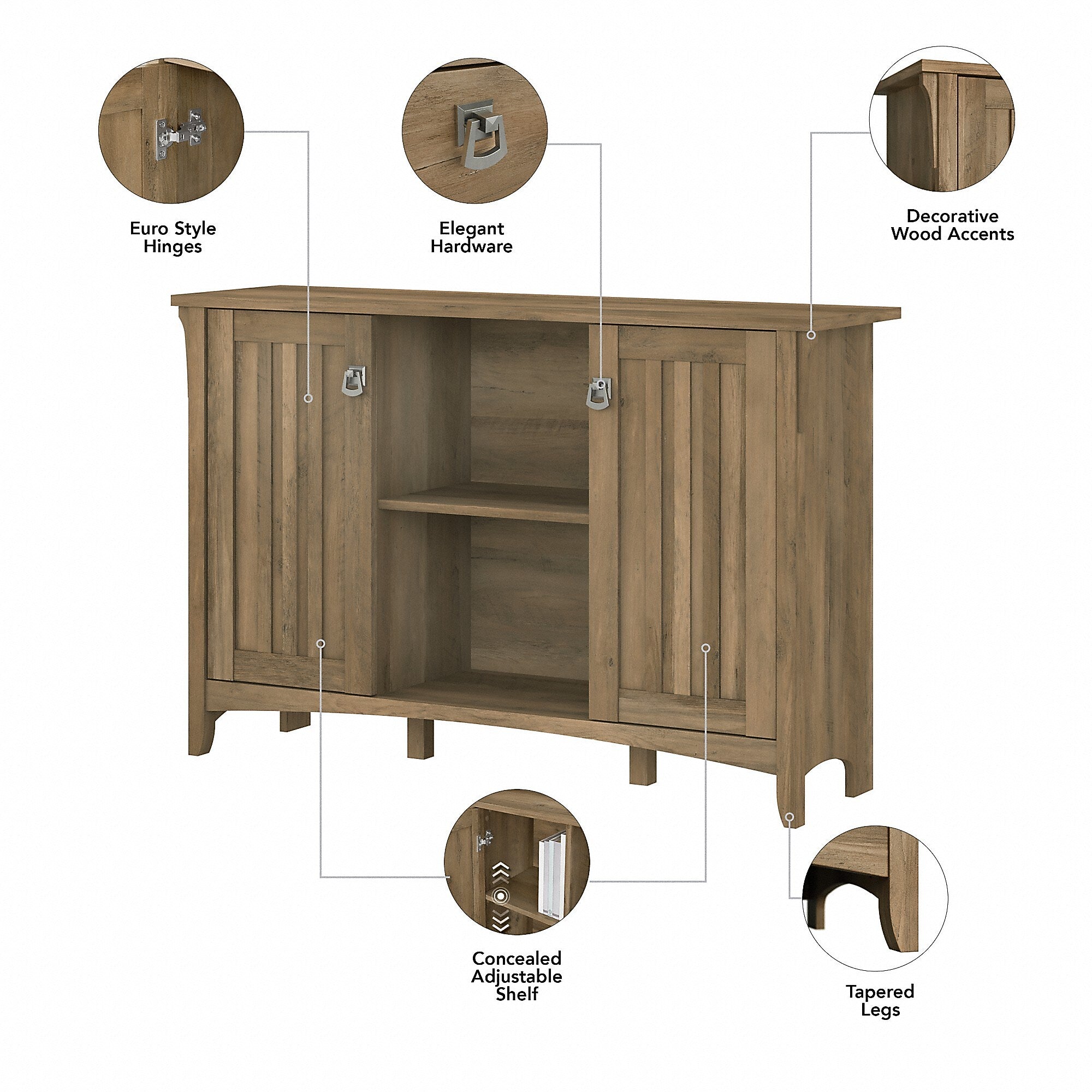 Bush Furniture Salinas 30" Accent Storage Cabinet with 3 Shelves, Reclaimed Pine (SAS147RCP-03)