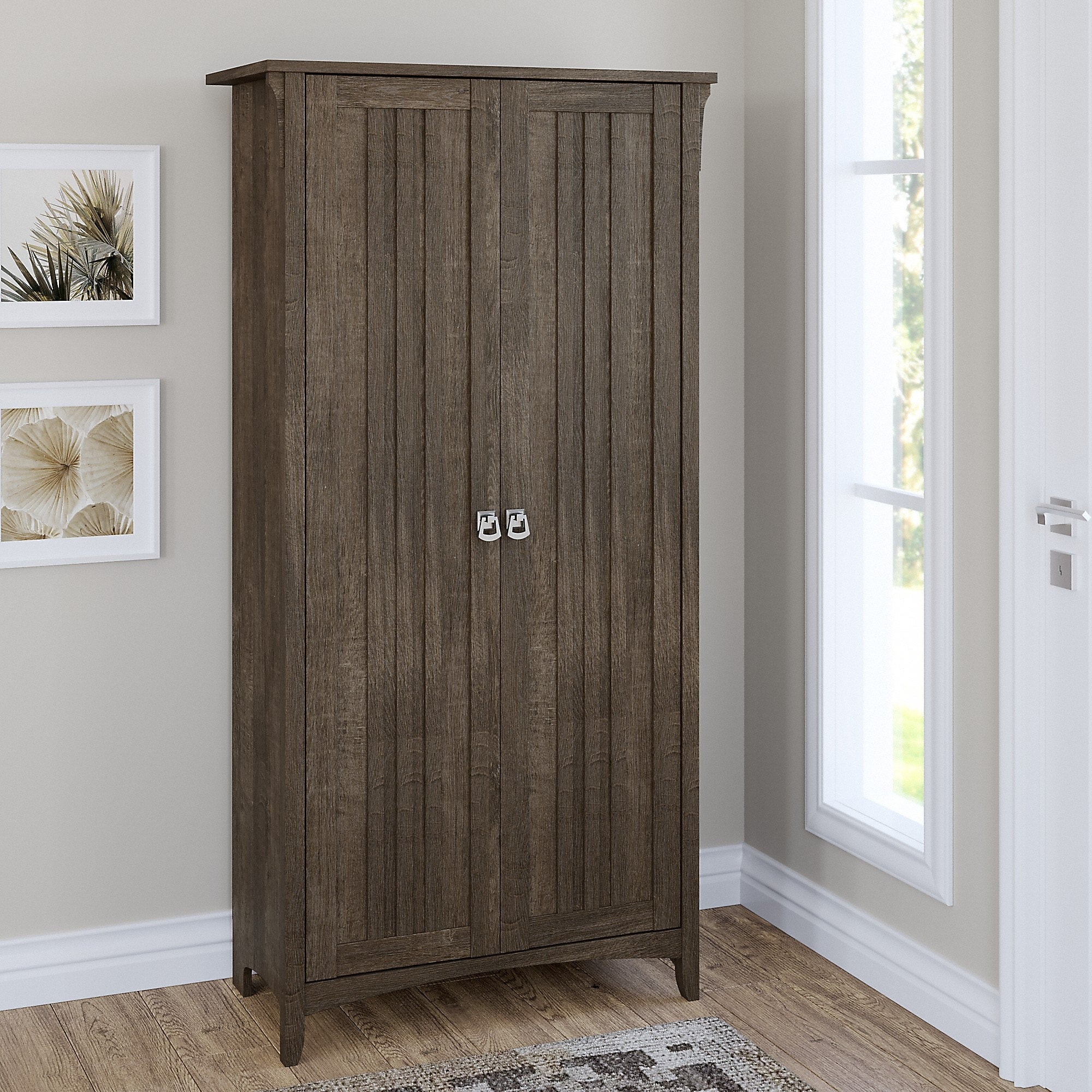 Bush Furniture Salinas 63" Tall Storage Cabinet with 4 Shelves, Ash Brown (SAS332ABR-03)