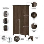 Bush Furniture Salinas 63" Tall Storage Cabinet with 4 Shelves, Ash Brown (SAS332ABR-03)