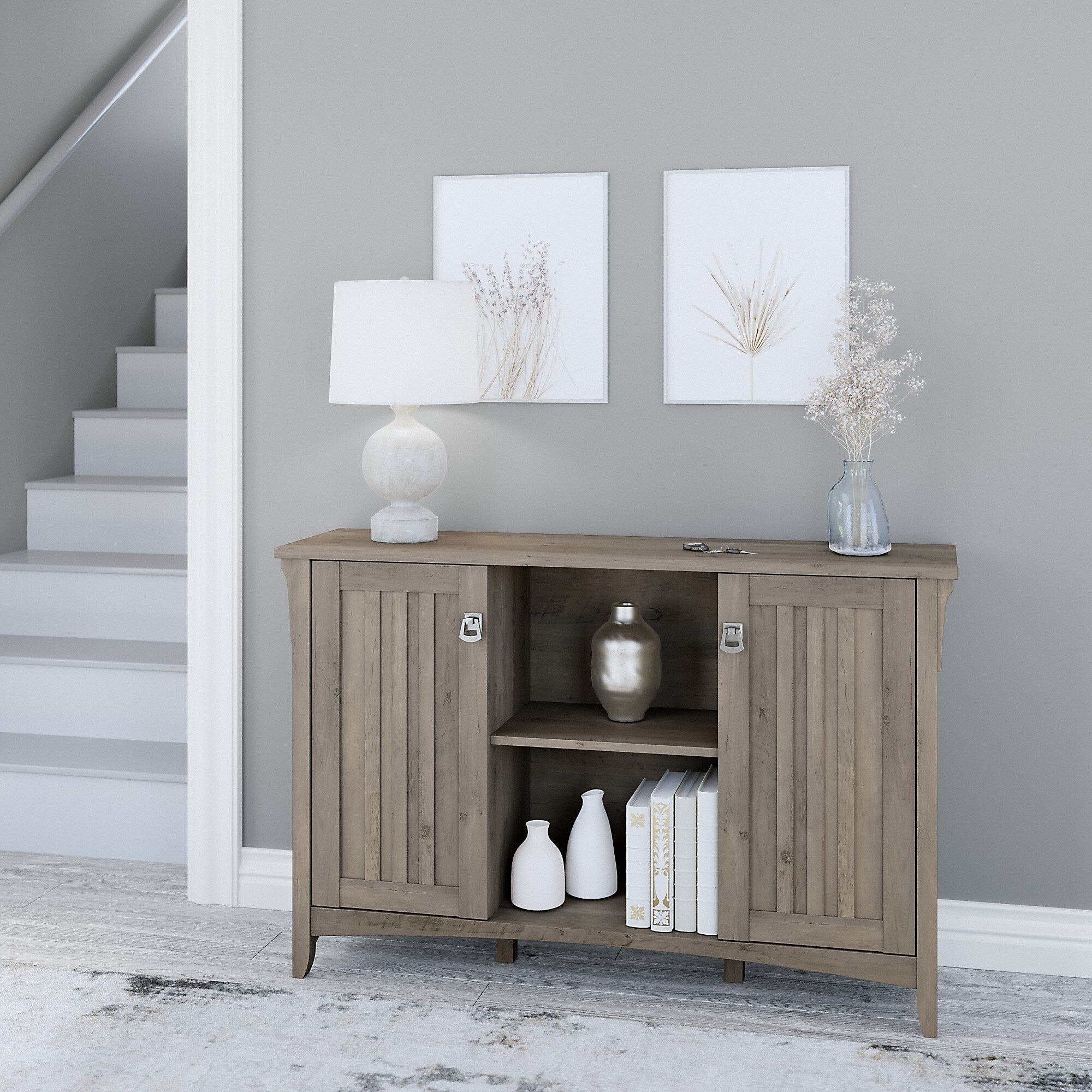 Bush Furniture Salinas 30" Storage Cabinet with 3 Shelves, Driftwood Gray (SAS147DG-03)