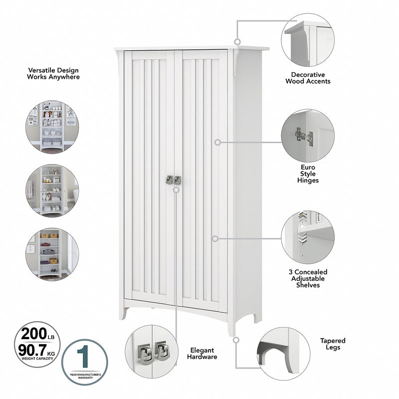 Bush Furniture Salinas 63" Storage Cabinet with 5 Shelves, Pure White (SAS332G2W-03)