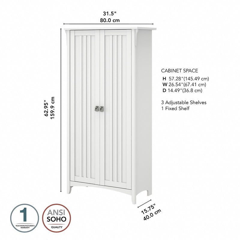 Bush Furniture Salinas 63" Storage Cabinet with 5 Shelves, Pure White (SAS332G2W-03)