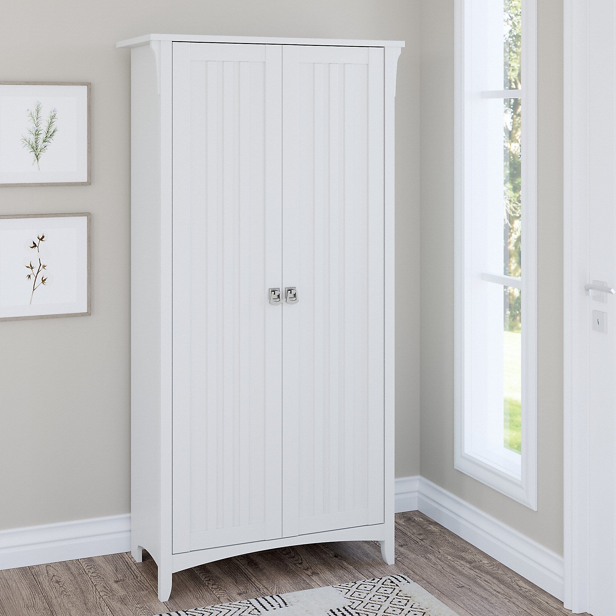 Bush Furniture Salinas 63" Storage Cabinet with 5 Shelves, Pure White (SAS332G2W-03)