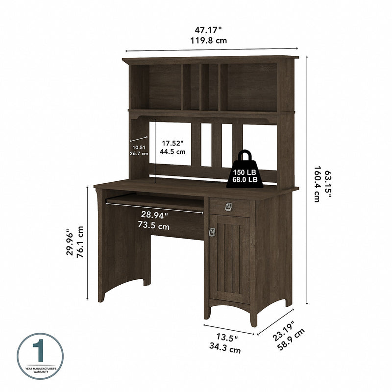 Bush Furniture Salinas 48"W Small Computer Desk with Hutch, Ash Brown (MY72608-03)