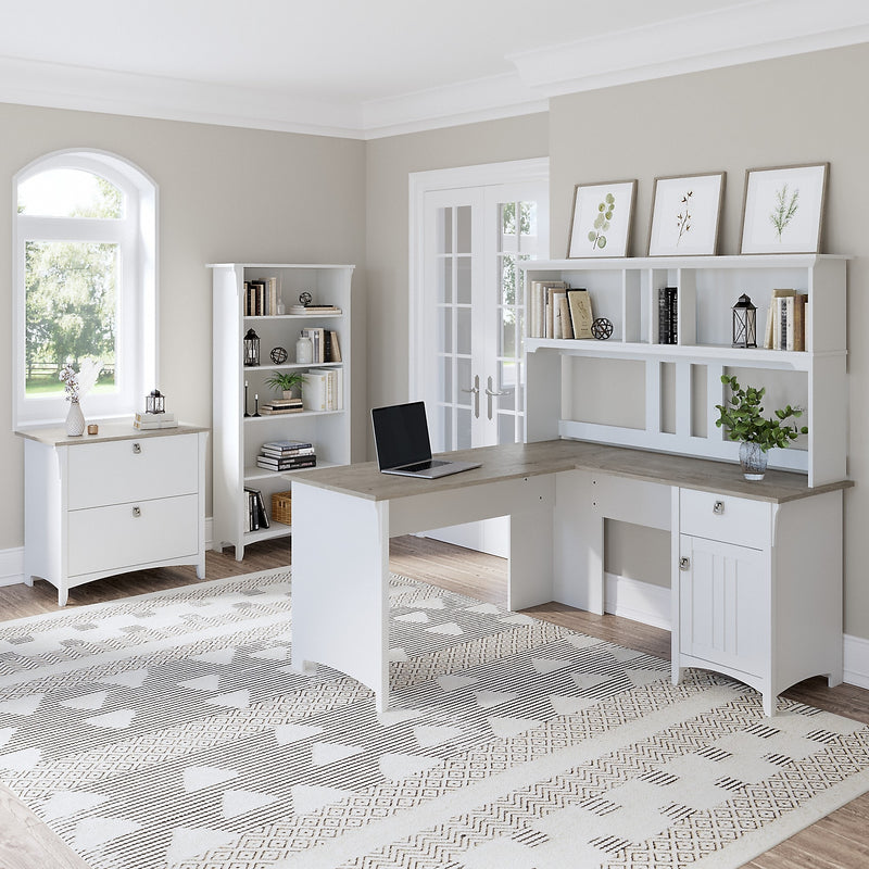 Bush Furniture Salinas 60" L-Shaped Desk, Shiplap Gray/Pure White (SAD160G2W-03)