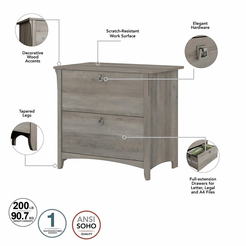 Bush Furniture Salinas 60"W L Shaped Desk with Lateral File Cabinet and 5 Shelf Bookcase, Driftwood Gray (SAL003DG)
