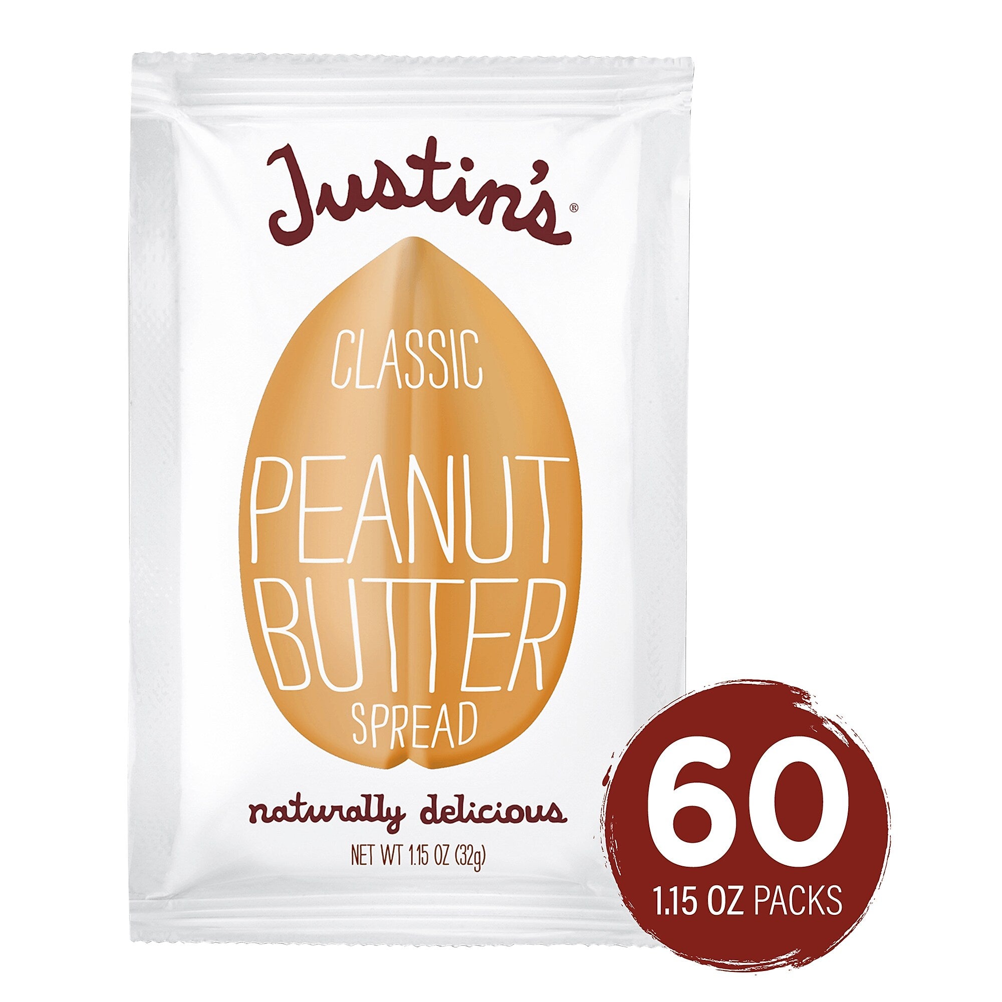 Justin's Classic Peanut Butter Squeeze Pack, 1.15 oz., 60/Pack (307-00183)