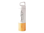Baudville "Inspired by You and all that you do" Stainless Steel Double Wall Insulated Water Bottle, 18 oz., Bamboo/White (93170)
