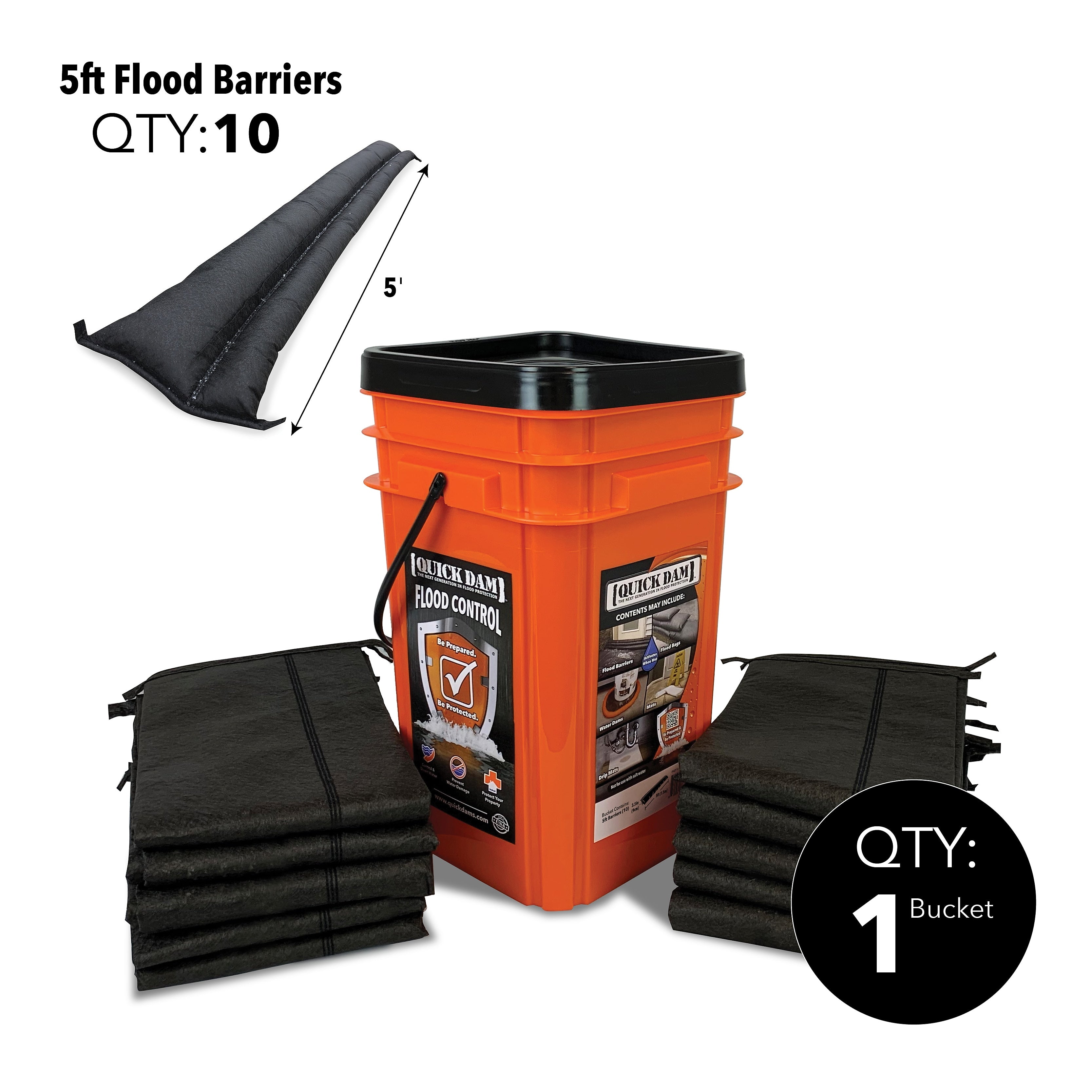 Quick Dam Grab & Go Flood Barrier, 60", Up to 4.25 Gal., 10/Box (QDGG5-10)