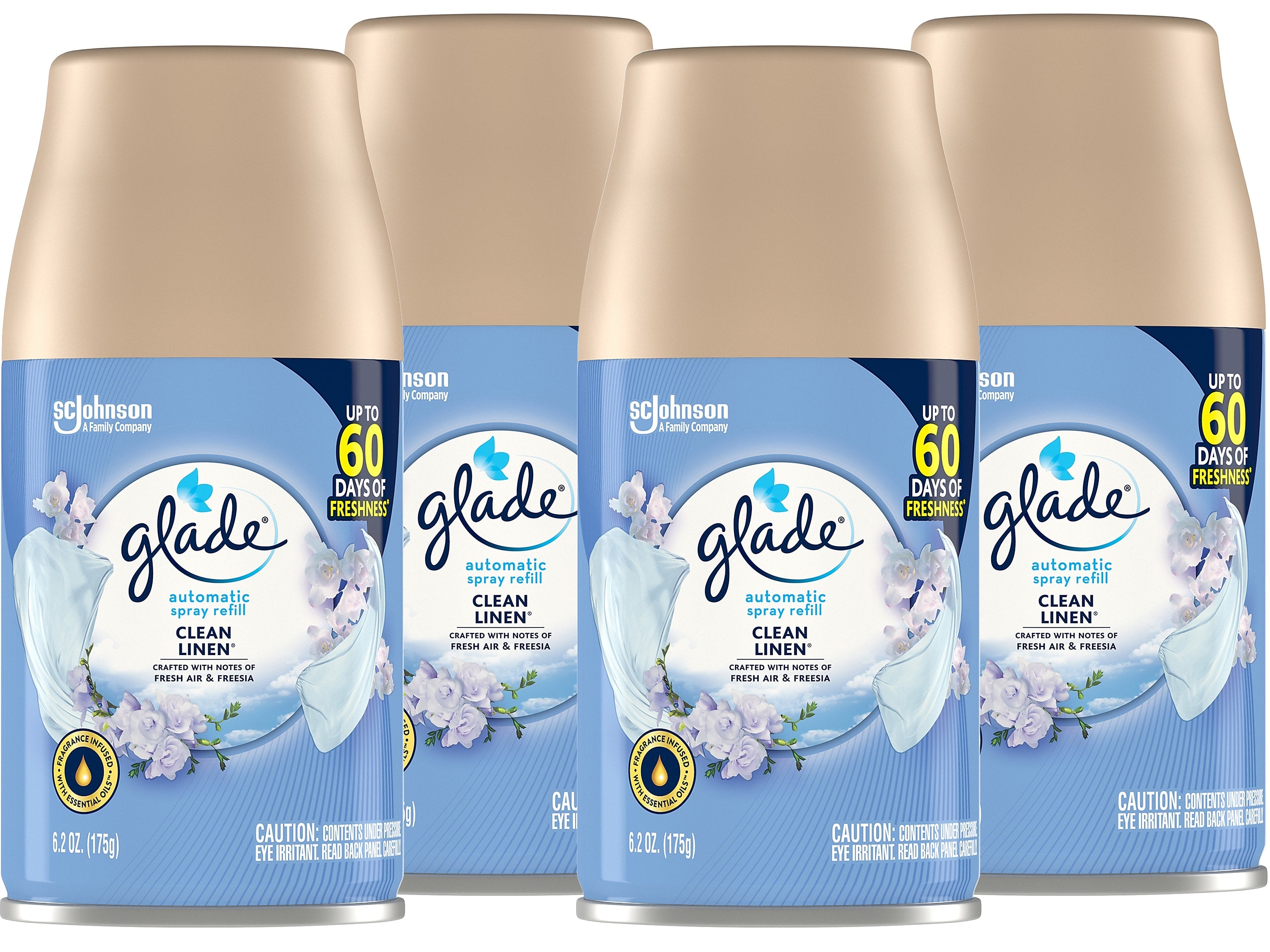 Glade Air Freshener Automatic Spray Refill, Clean Linen Scent, 6.2 Oz., 4/Pack (333368)