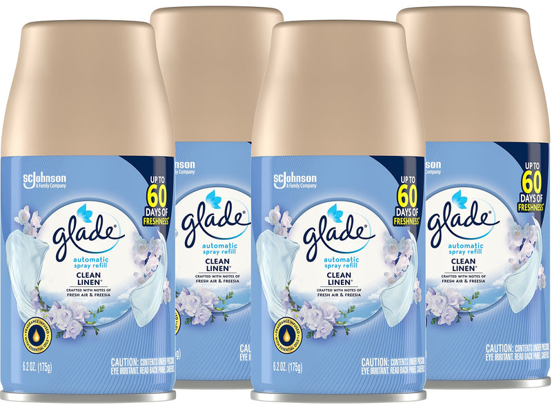 Glade Air Freshener Automatic Spray Refill, Clean Linen Scent, 6.2 Oz., 4/Pack (333368)